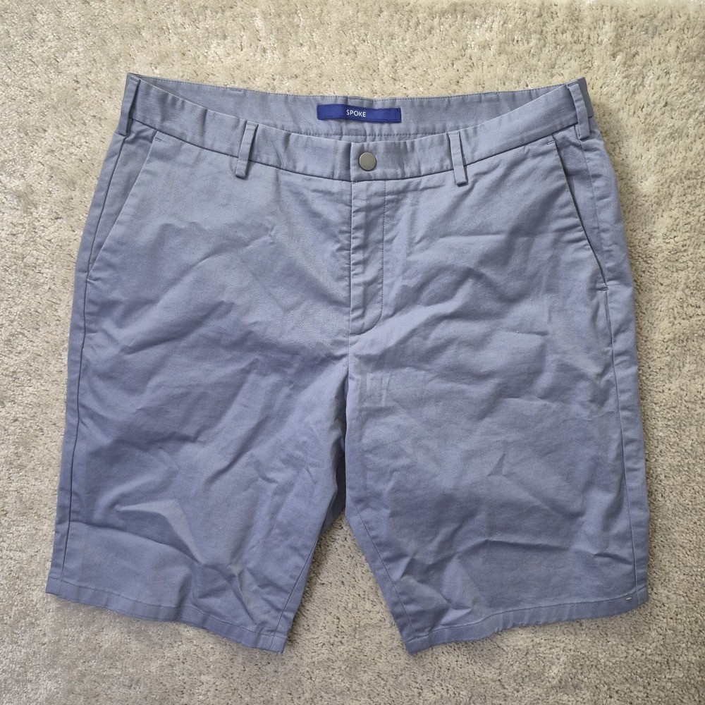 Spoke Chino Shorts Mens 36 Build C Blue Cotton Stretch 11 Inch Preppy Casual Dad